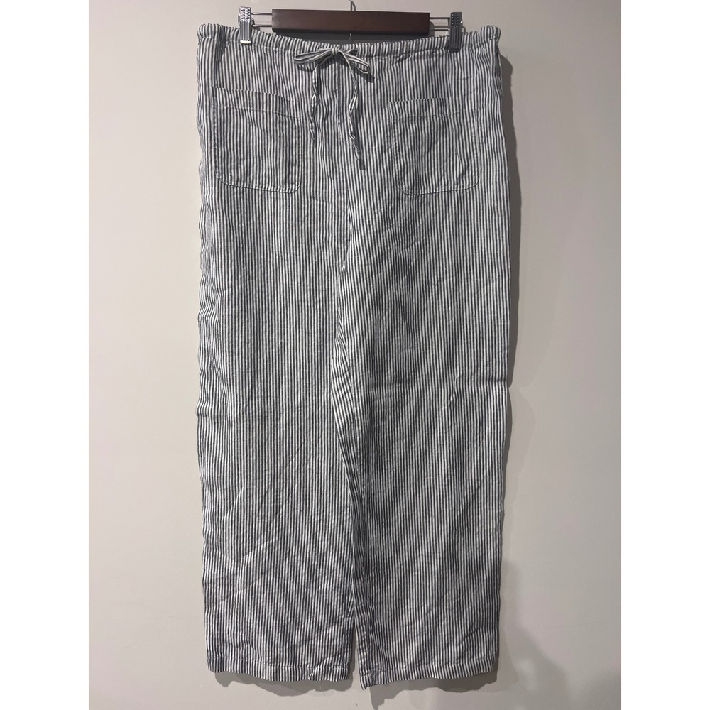 Outfit JPR Womens Blue White Striped 100% Linen Wide Leg Drawstring Pants Size M